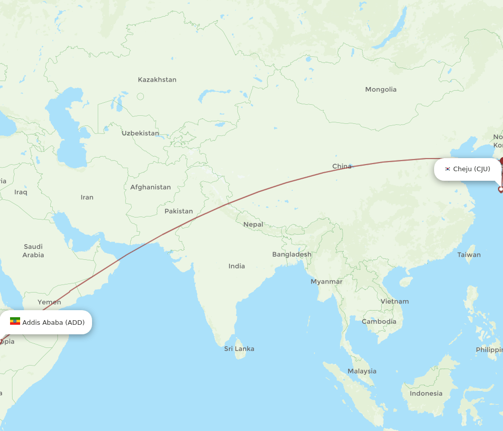 CJU-ADD flight routes
