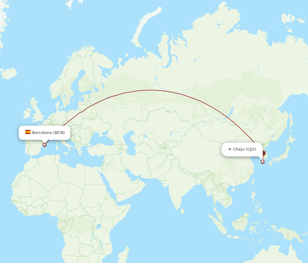 CJU-BCN flight routes