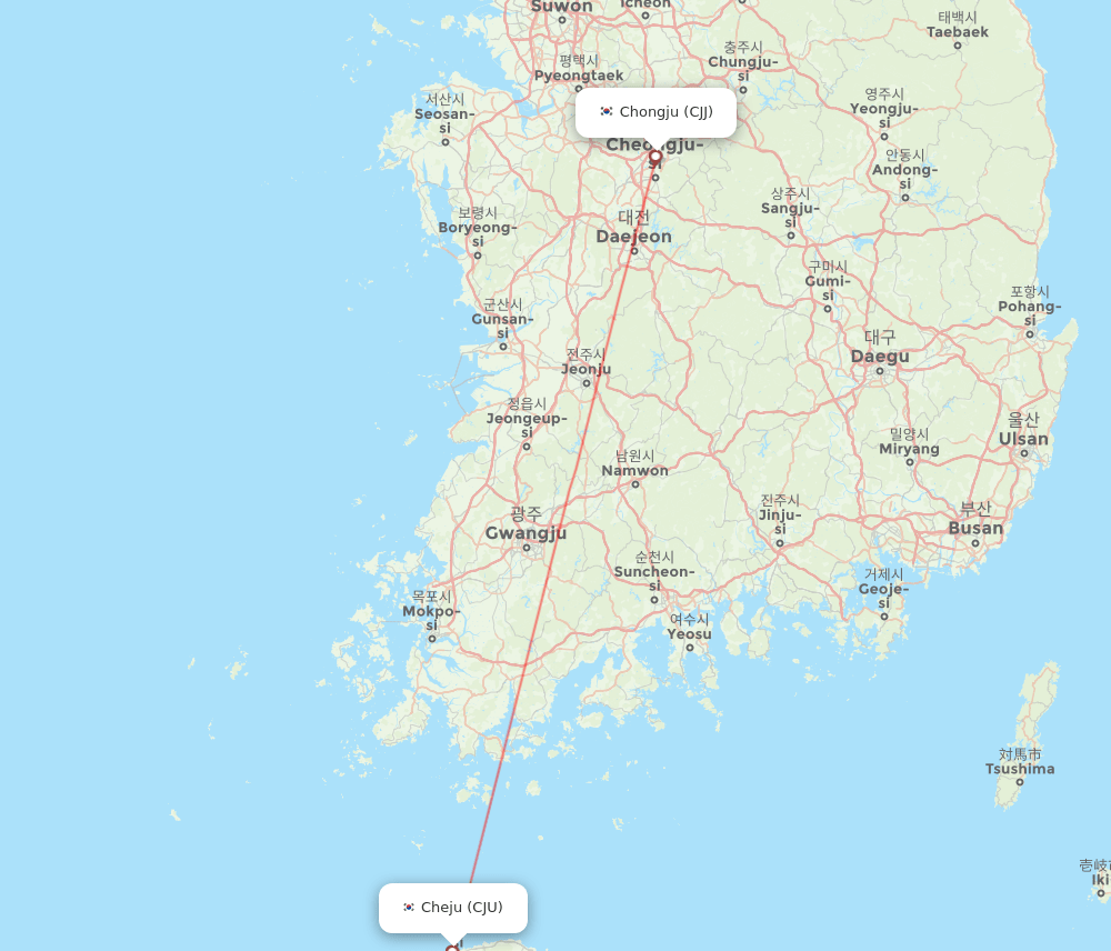 Jeju - Cheongju route map and flight paths