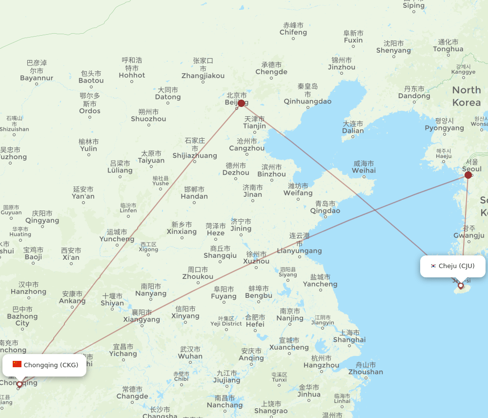 CJU-CKG flight routes