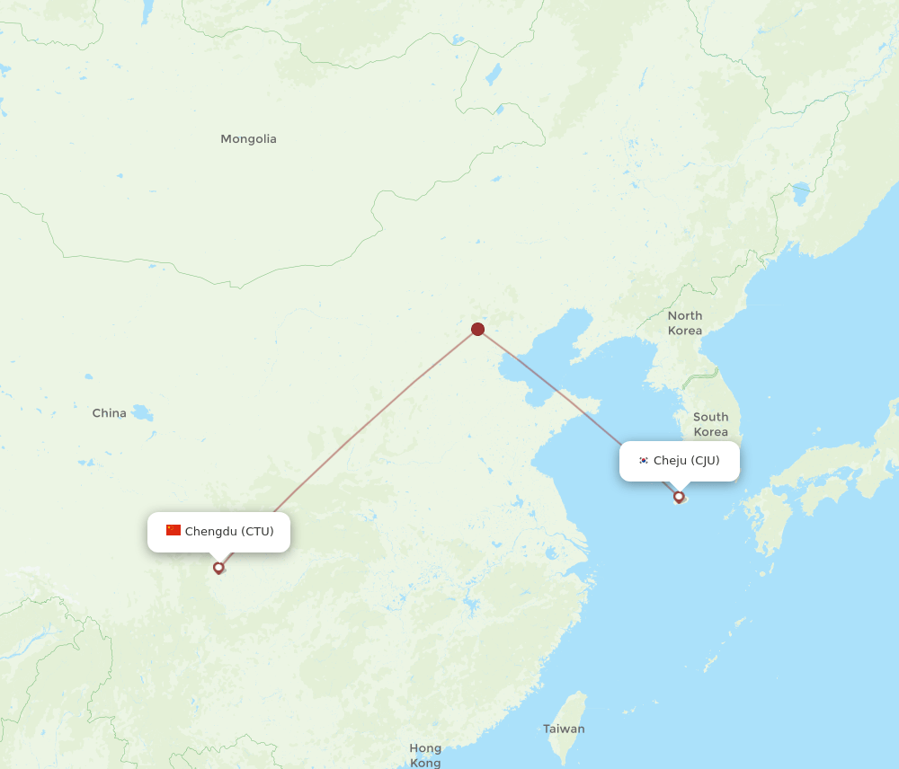 Chengdu - Jeju route map and flight paths