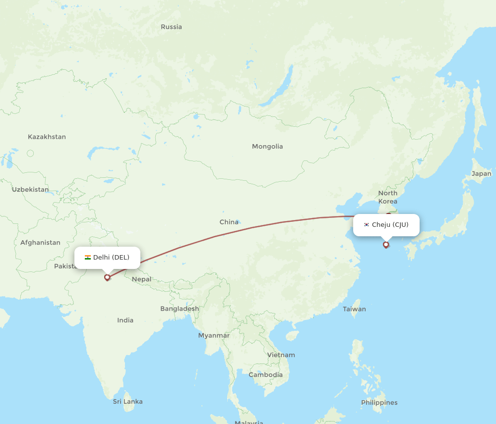 CJU-DEL flight routes
