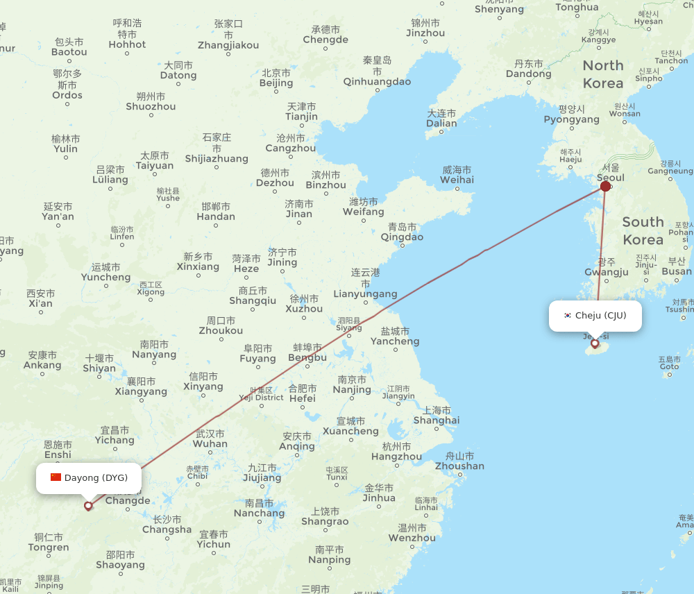 CJU-DYG flight routes