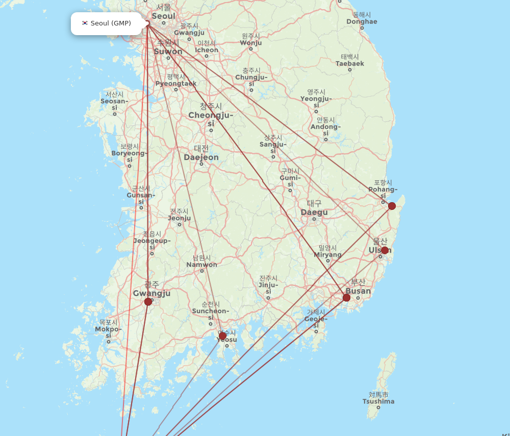 CJU to GMP flights and routes map