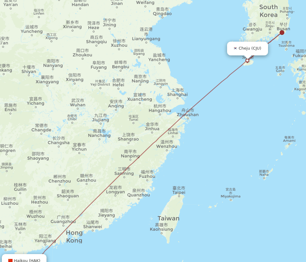 CJU-HAK flight routes