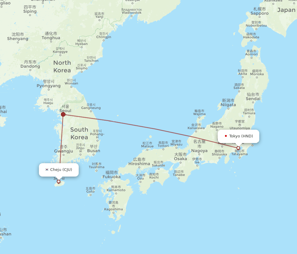 CJU-HND flight routes