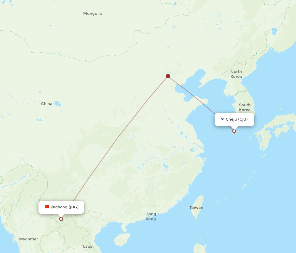 Jinghong - Jeju route map and flight paths