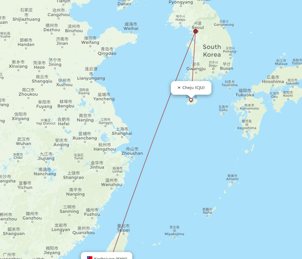 CJU to KHH flights and routes map