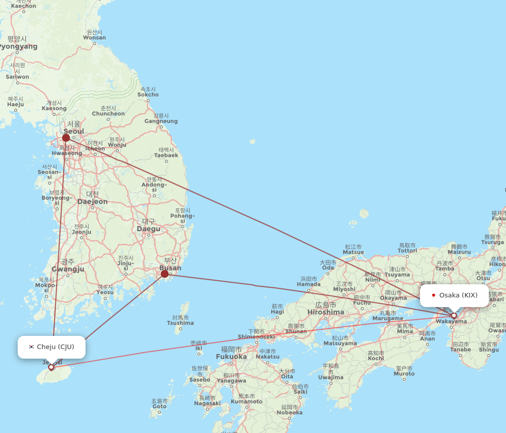 CJU-KIX flight routes