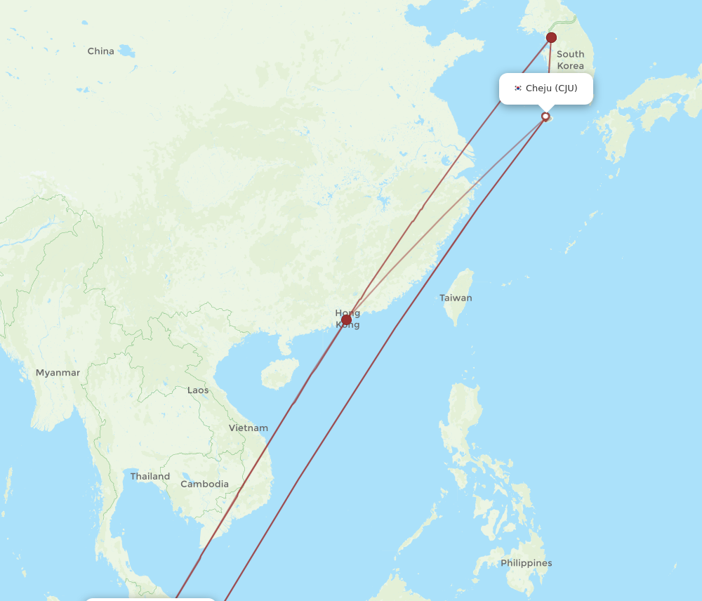 CJU to KUL flights and routes map