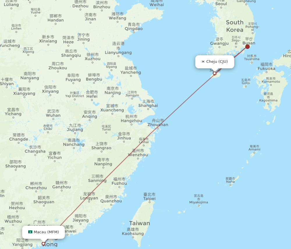 CJU to MFM flights and routes map