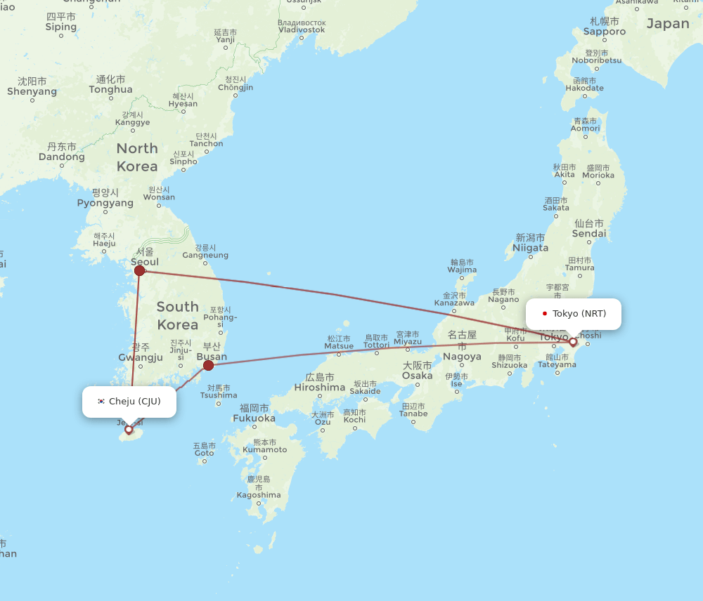 CJU-NRT flight routes