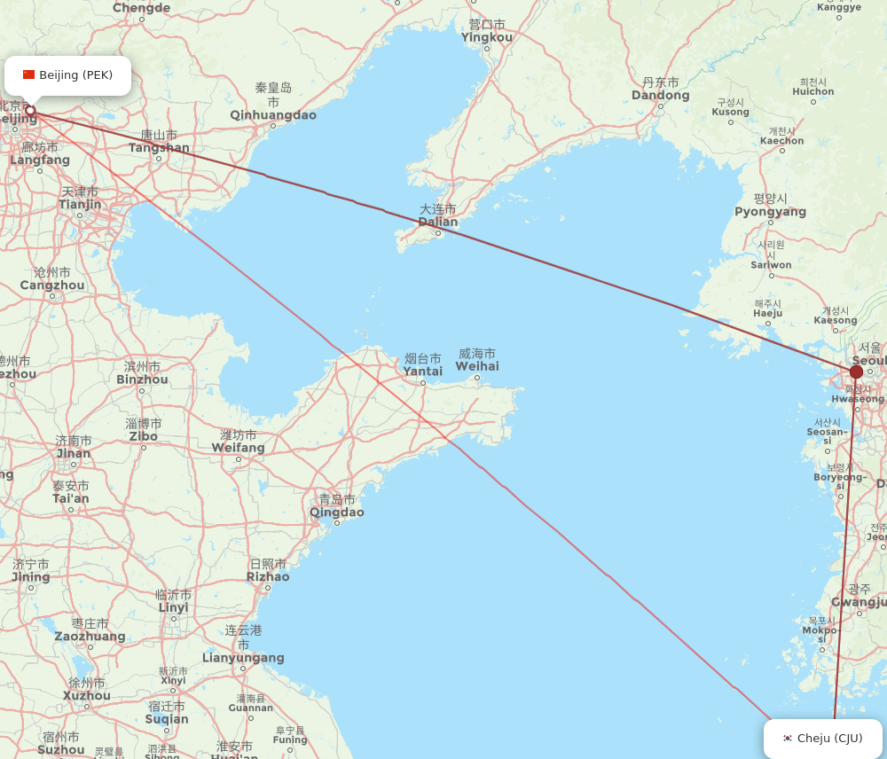 CJU-PEK flight routes