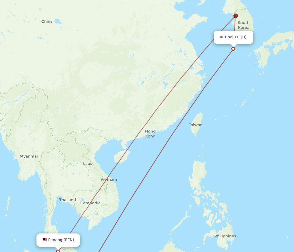CJU to PEN flights and routes map