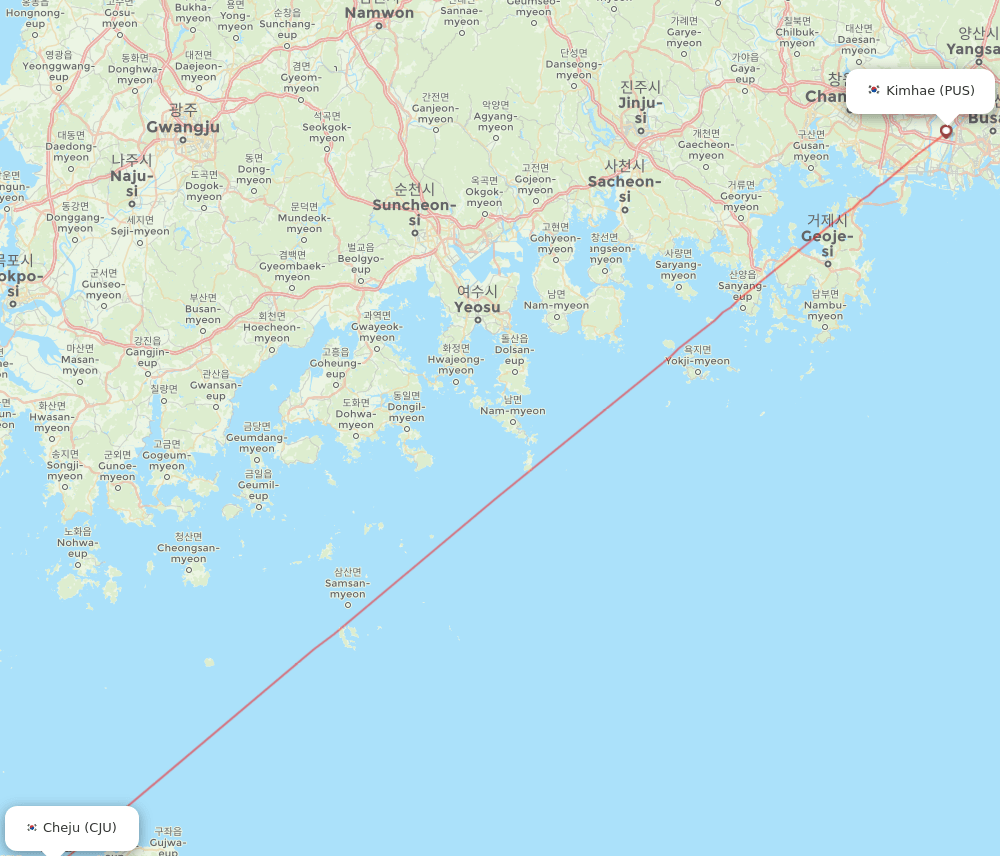 Jeju - Busan route map and flight paths