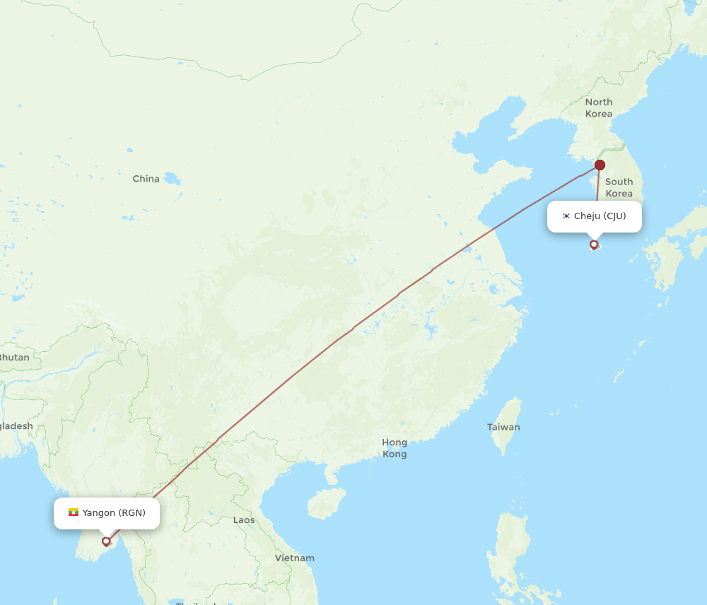 CJU to RGN flights and routes map