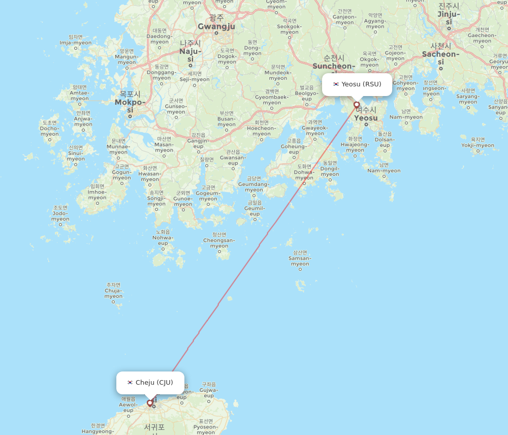 CJU to RSU flights and routes map