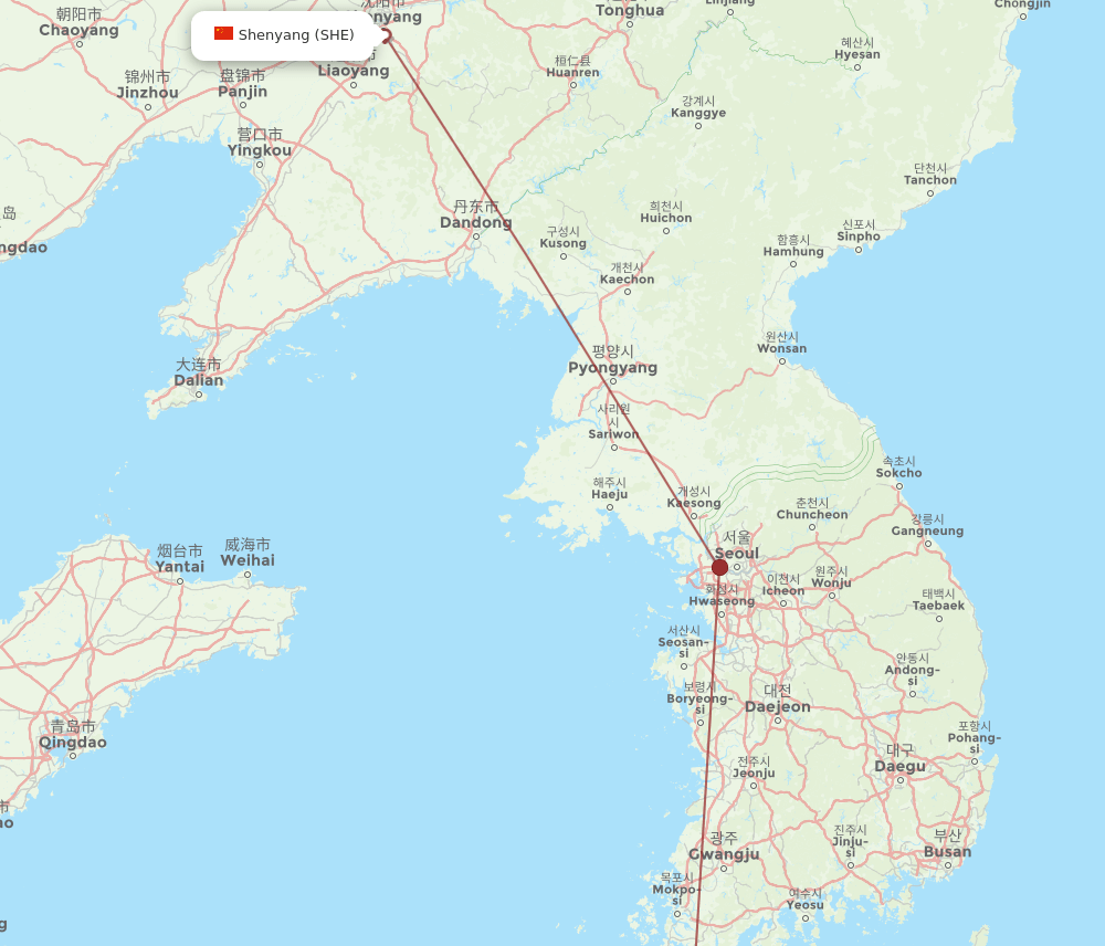 CJU to SHE flights and routes map
