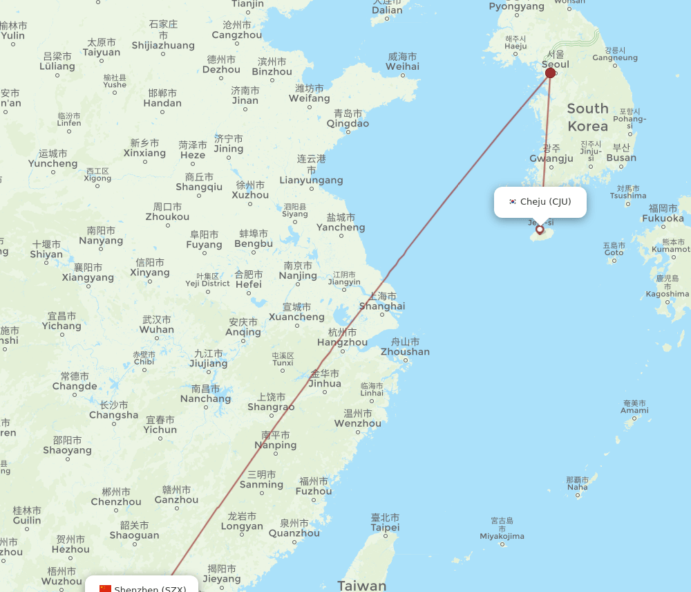 CJU-SZX flight routes