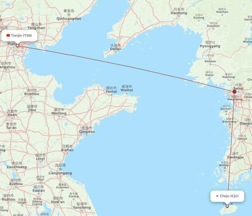 CJU-TSN flight routes