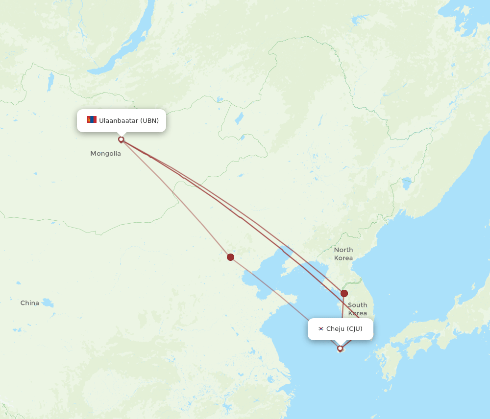 CJU to UBN flights and routes map