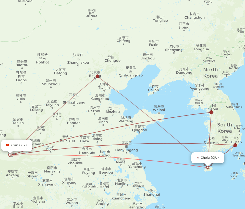 CJU-XIY flight routes