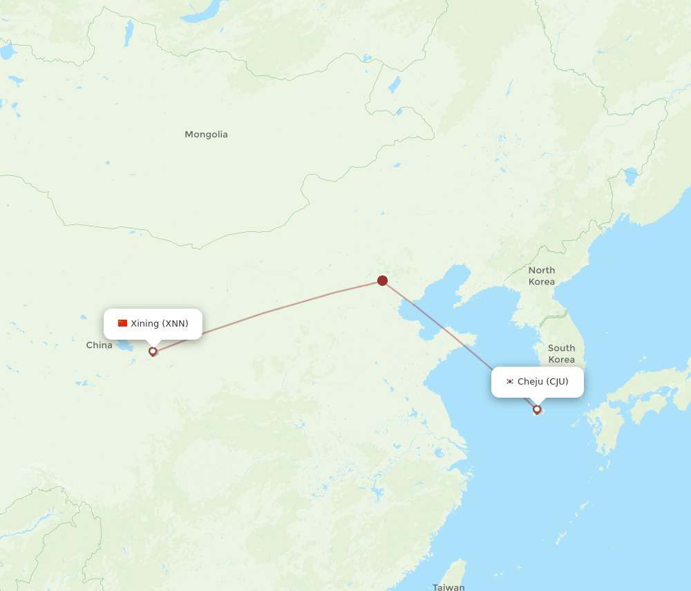 XNN to CJU flights and routes map