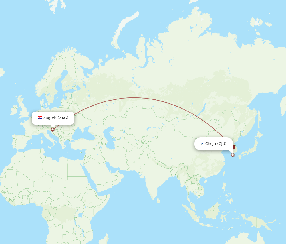 CJU to ZAG flights and routes map