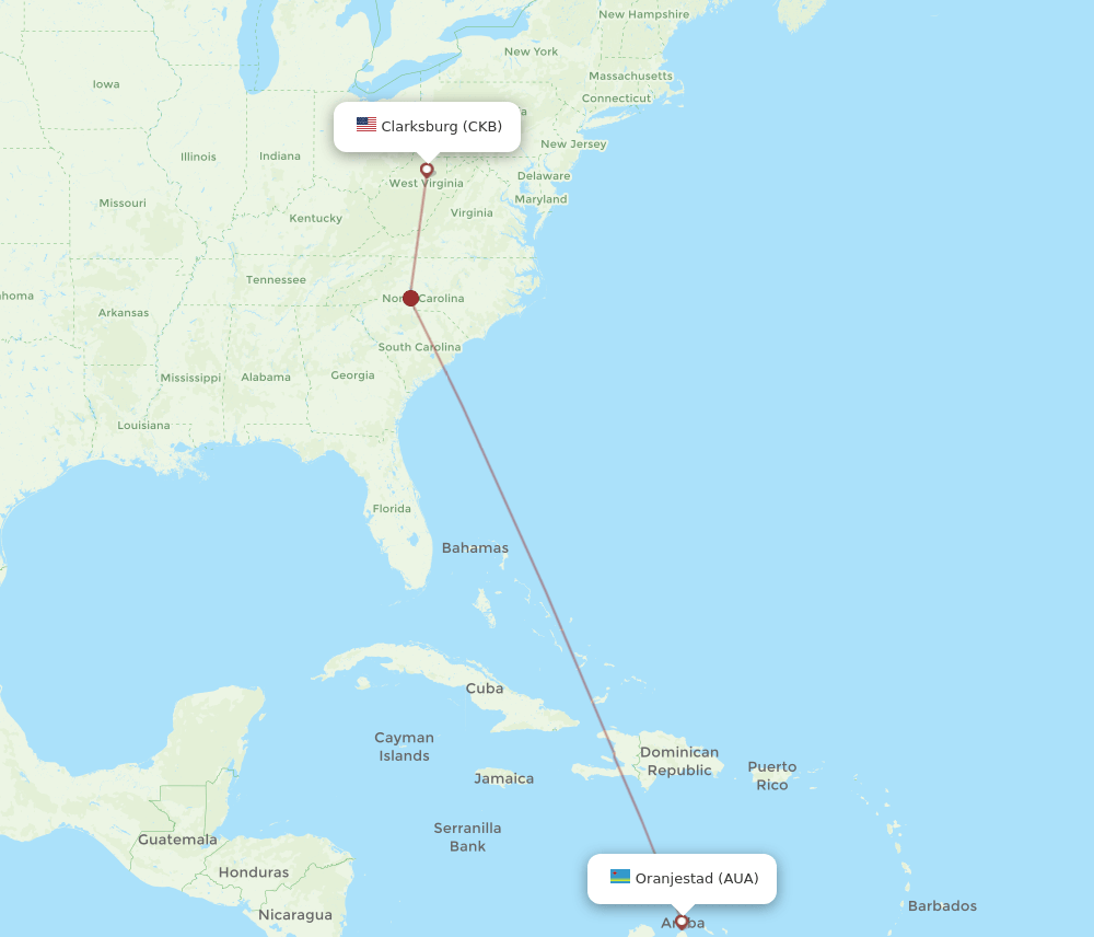 CKB-AUA flight routes