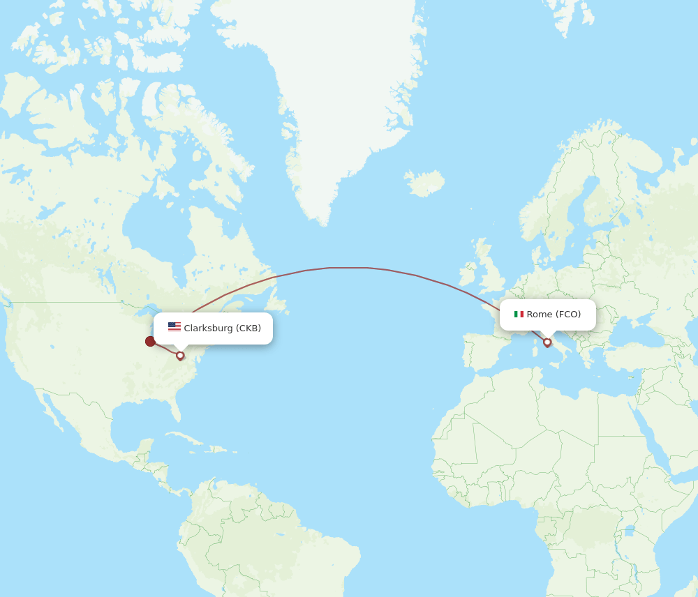 CKB to FCO flights and routes map