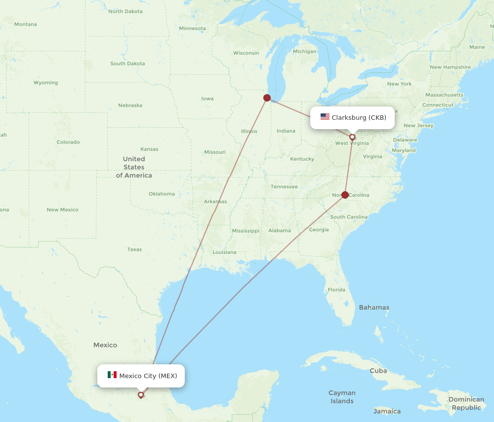 CKB-MEX flight routes