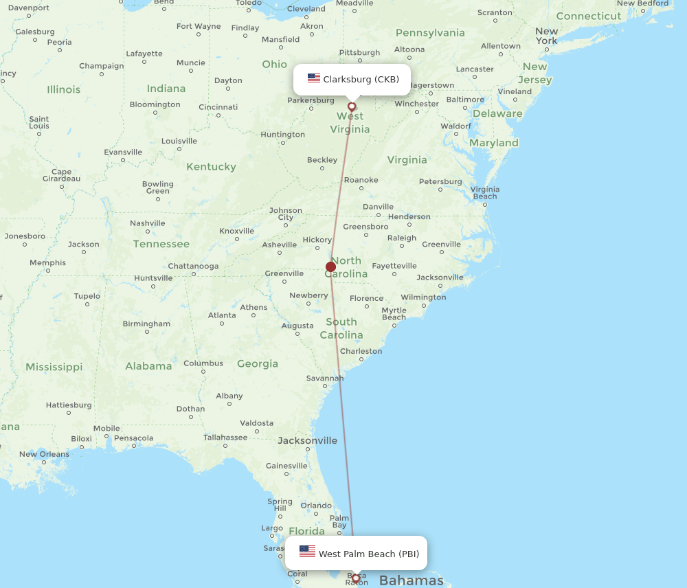 CKB-PBI flight routes