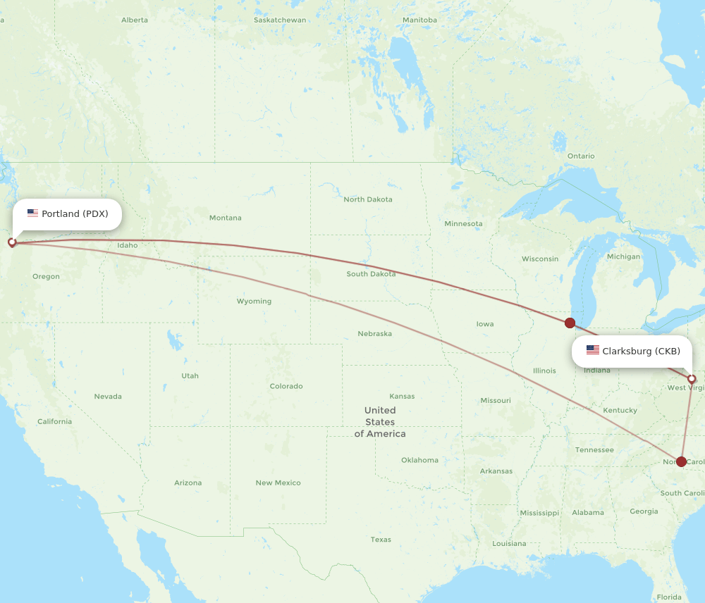CKB-PDX flight routes