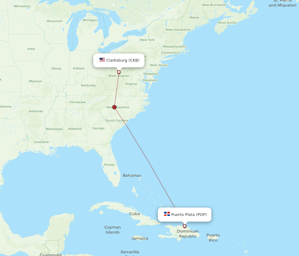 CKB-POP flight routes
