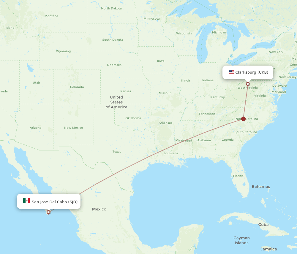 CKB to SJD flights and routes map