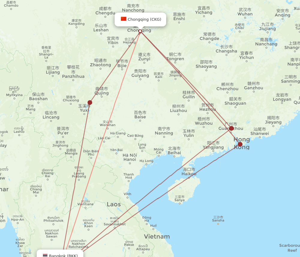 CKG to BKK flights and routes map