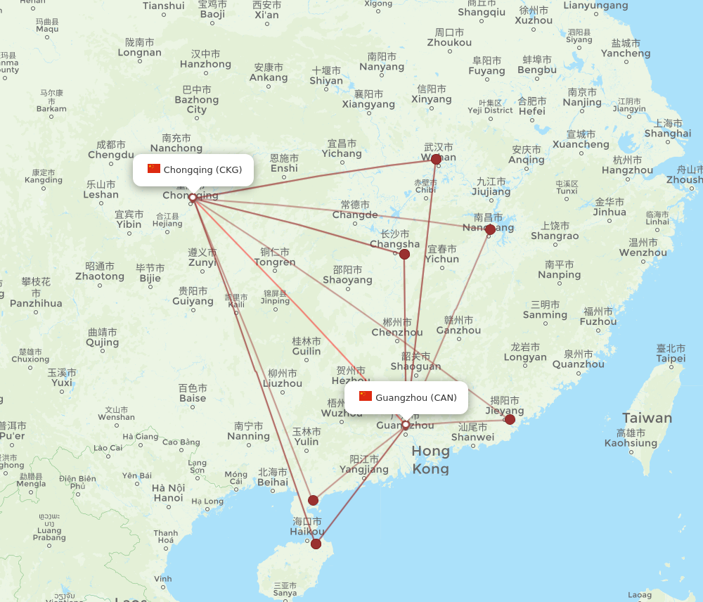 CKG to CAN flights and routes map