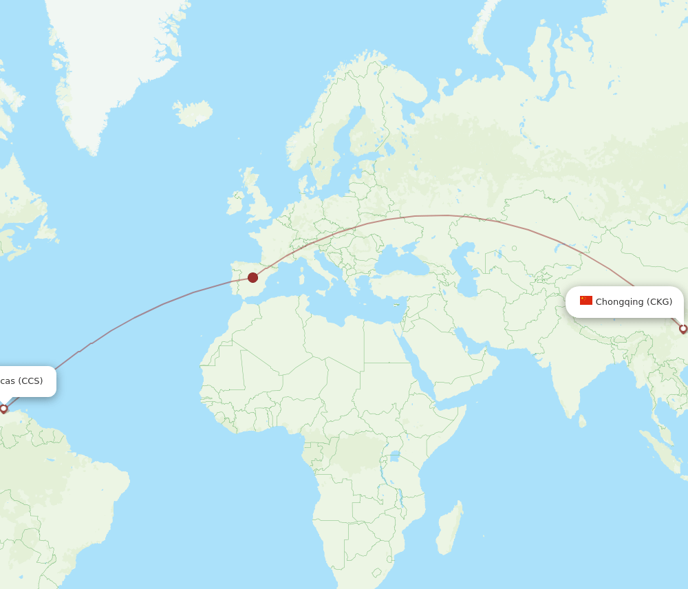 Caracas - Chongqing route map and flight paths
