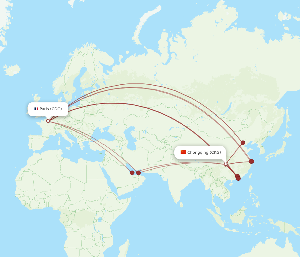 CKG to CDG flights and routes map