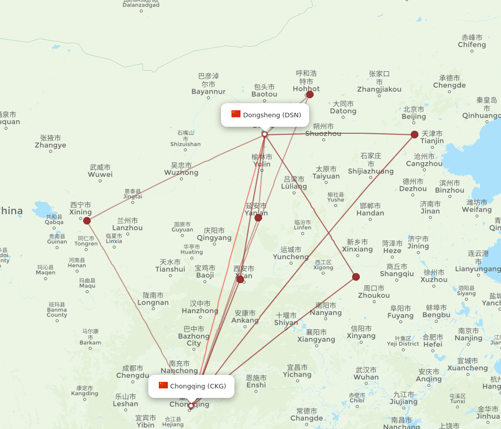 CKG to DSN flights and routes map