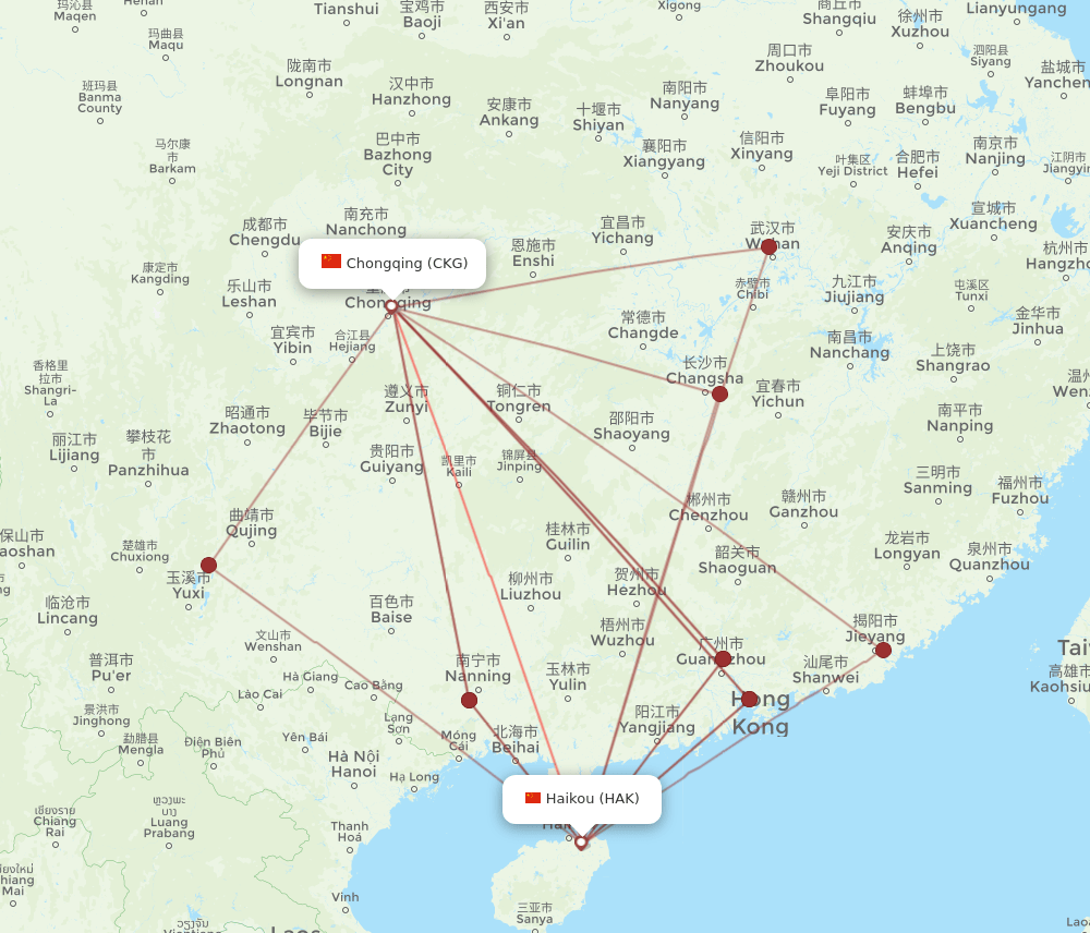 CKG to HAK flights and routes map