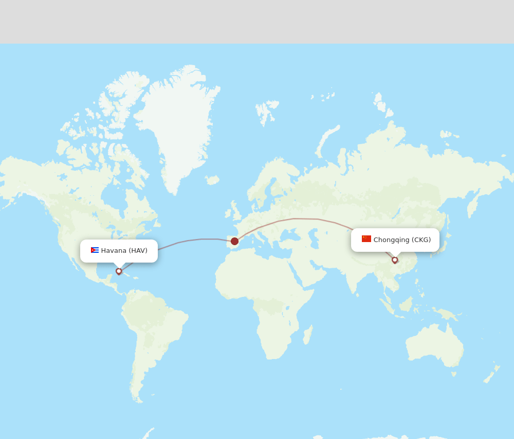 Havana - Chongqing route map and flight paths