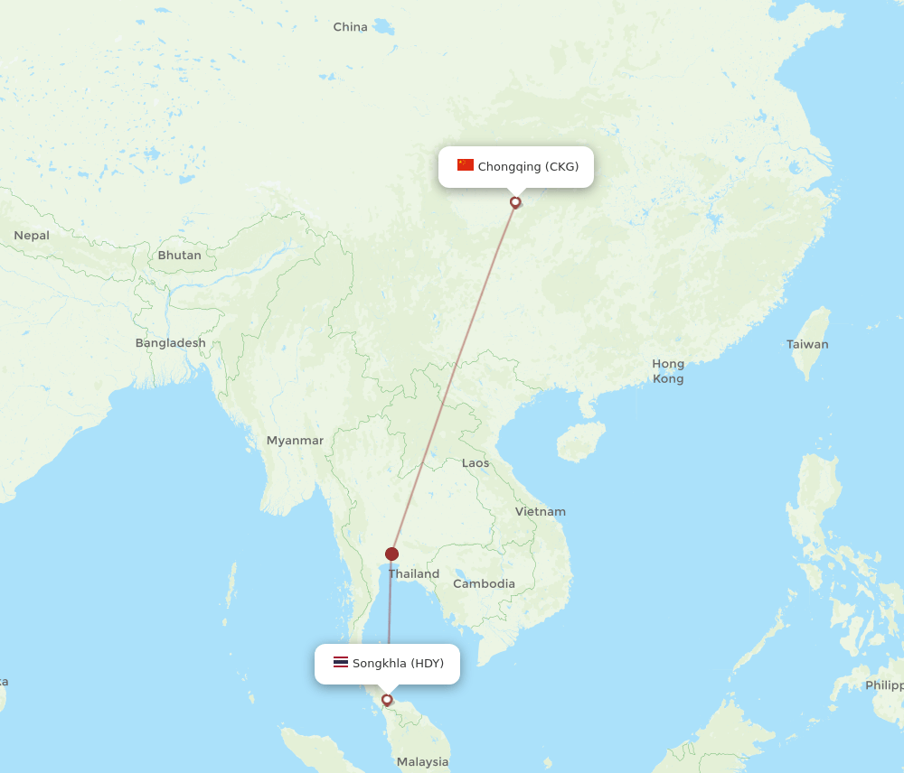 CKG to HDY flights and routes map