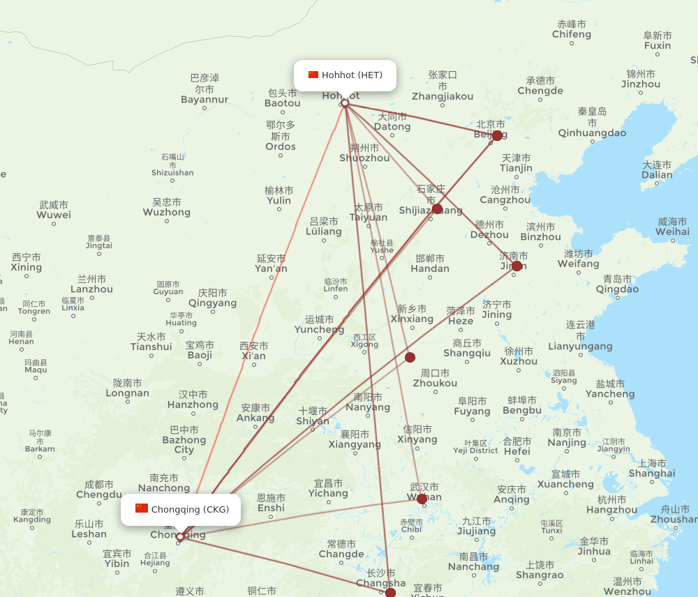 CKG to HET flights and routes map