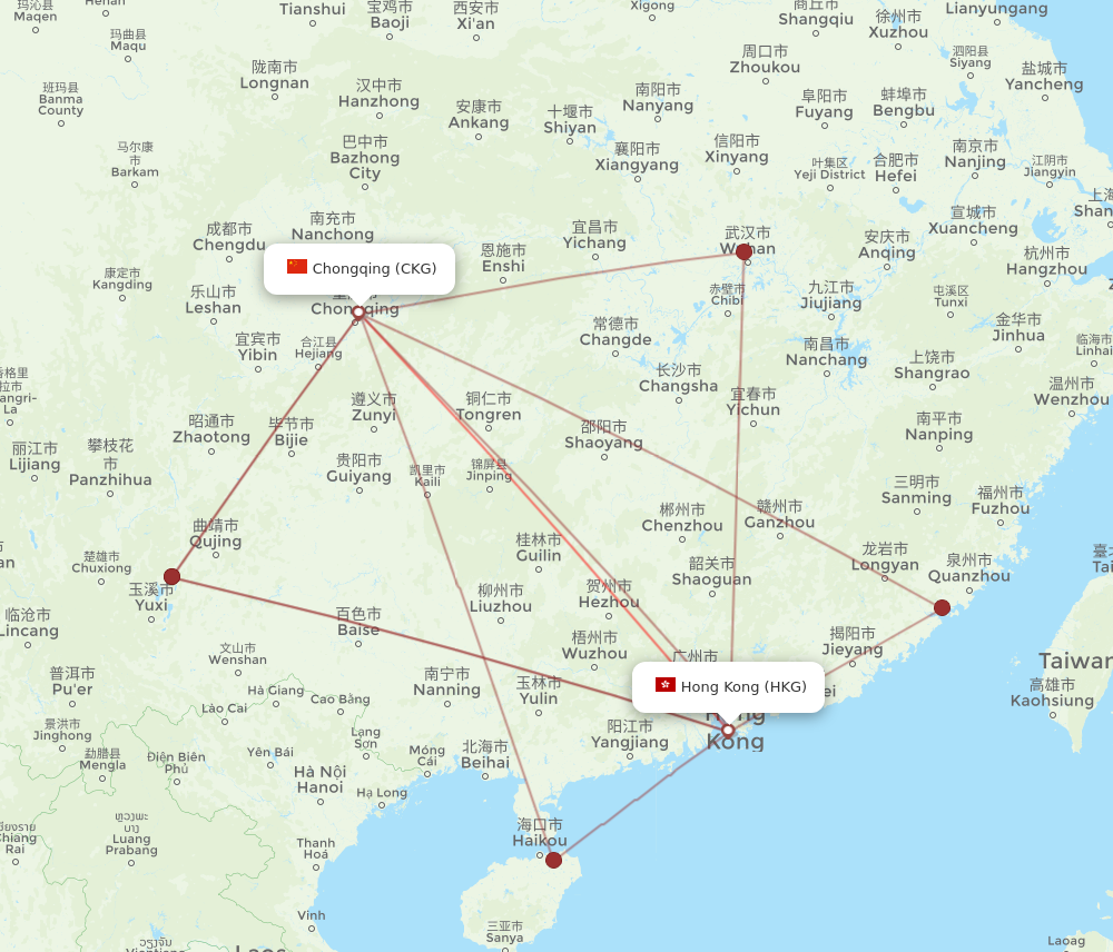 CKG to HKG flights and routes map
