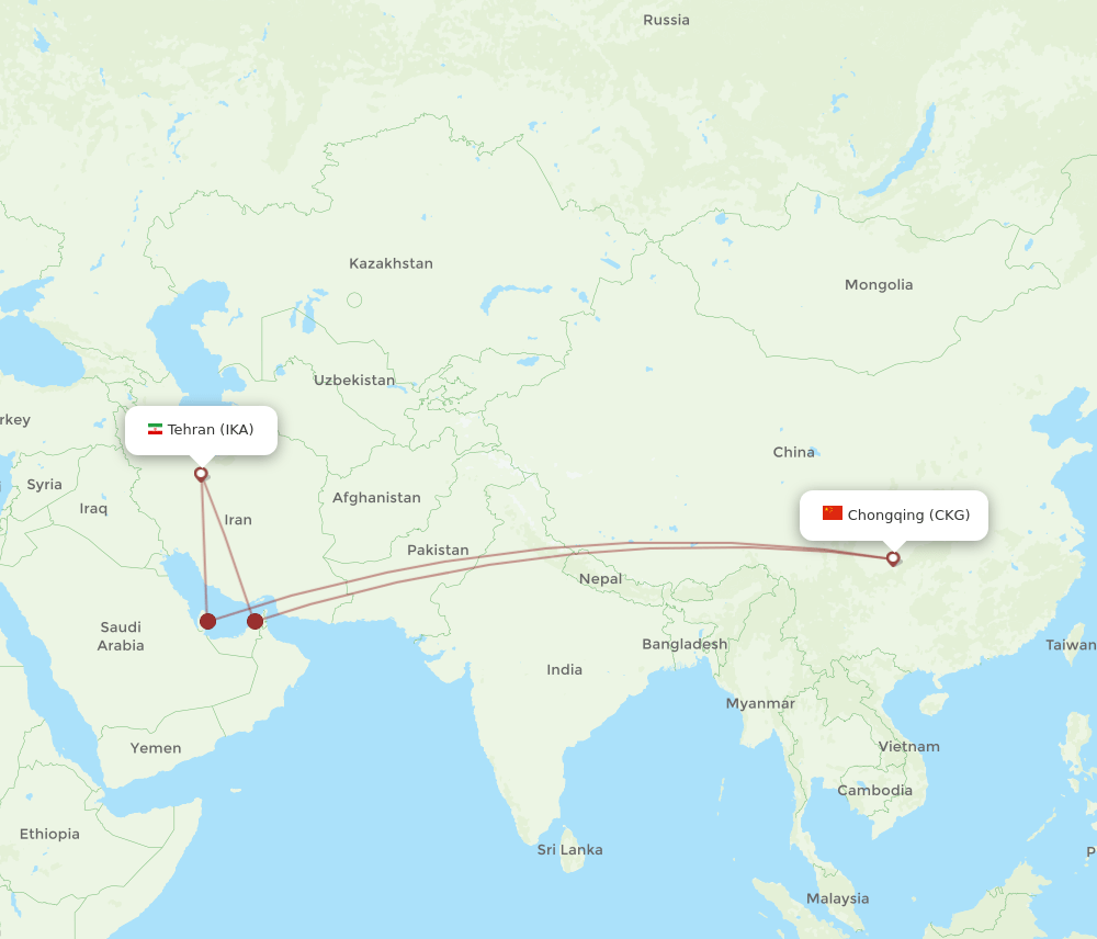 CKG-IKA flight routes