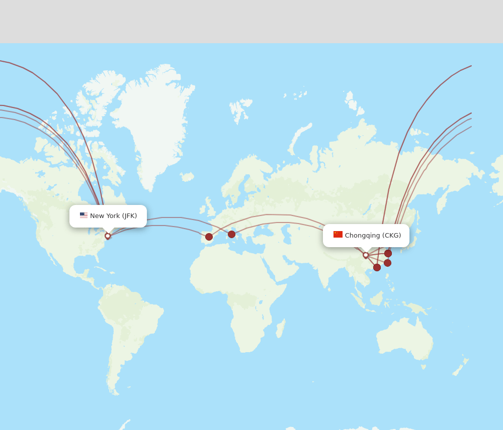 CKG to JFK flights and routes map