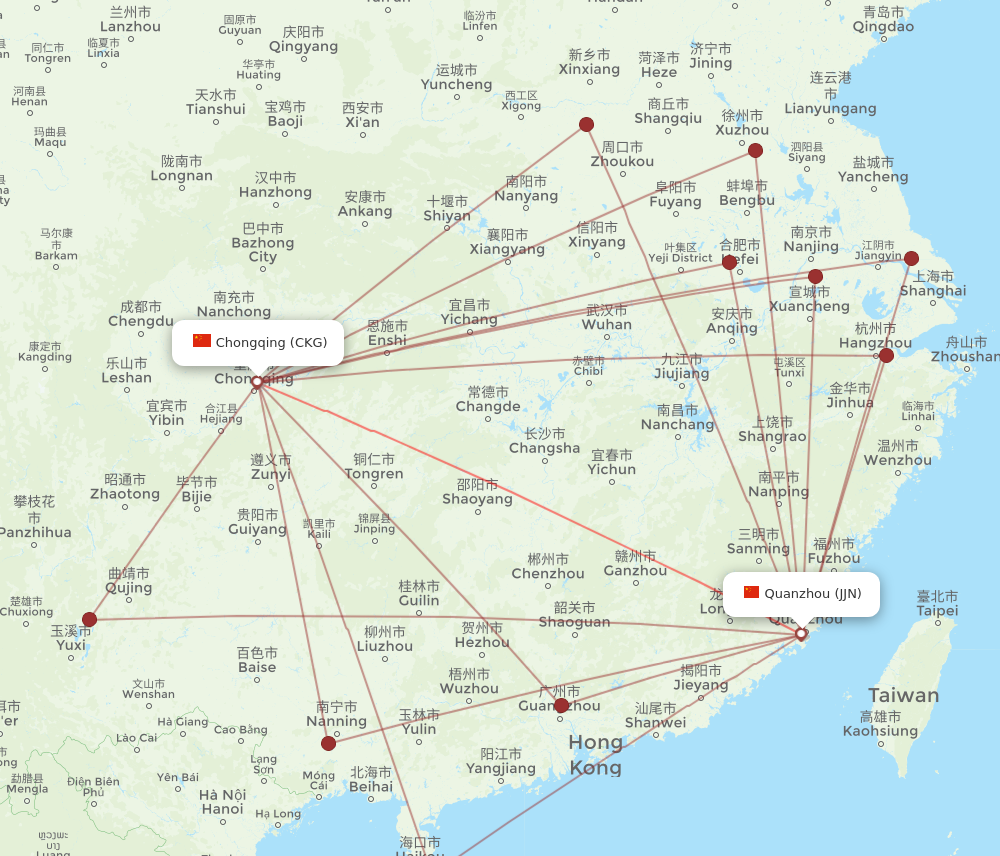 CKG to JJN flights and routes map