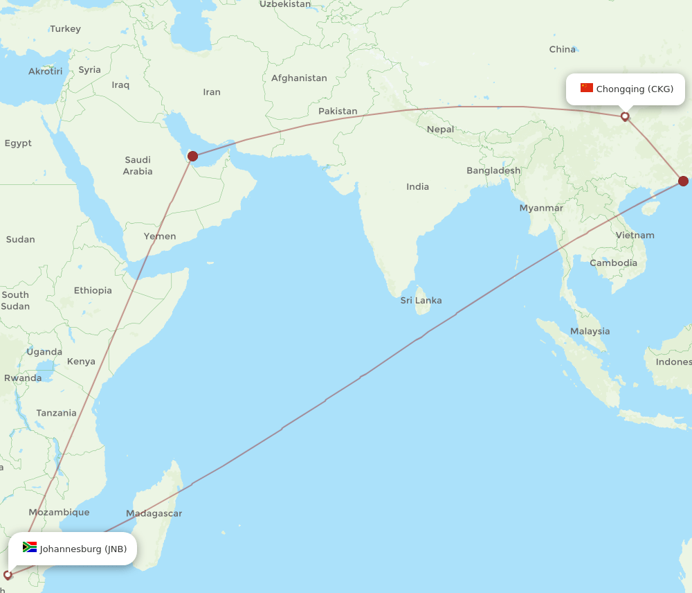 CKG-JNB flight routes