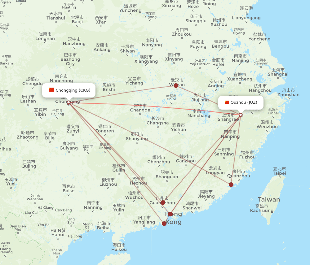 CKG to JUZ flights and routes map